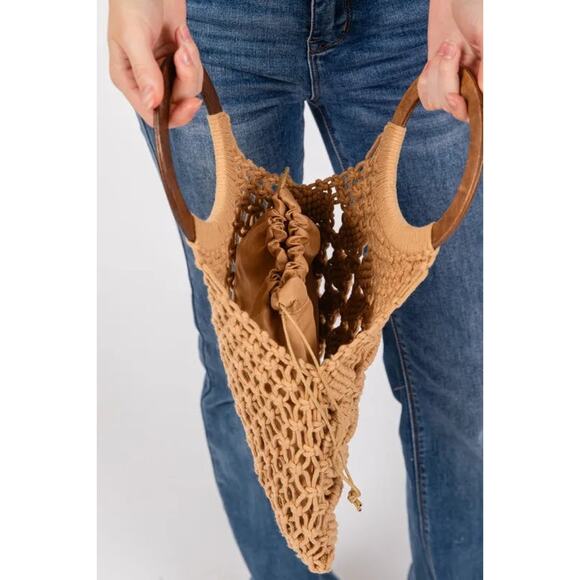 Fame Boho Braided Wooden Top Handle Bag - Picture 9 of 9